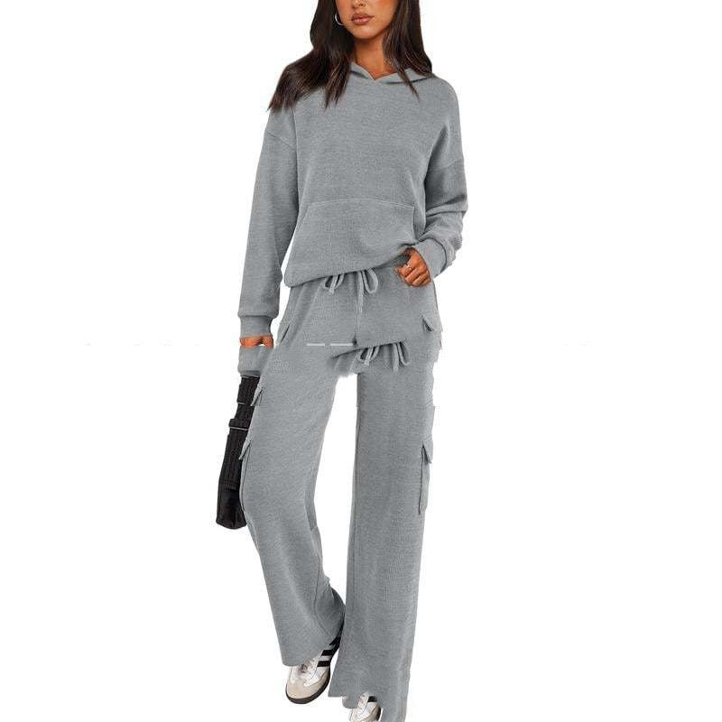SCULPTD Two-Piece Knitted Set – Breathable Hoodie + Wide-Leg Pants
