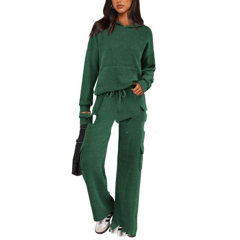 SCULPTD Two-Piece Knitted Set – Breathable Hoodie + Wide-Leg Pants