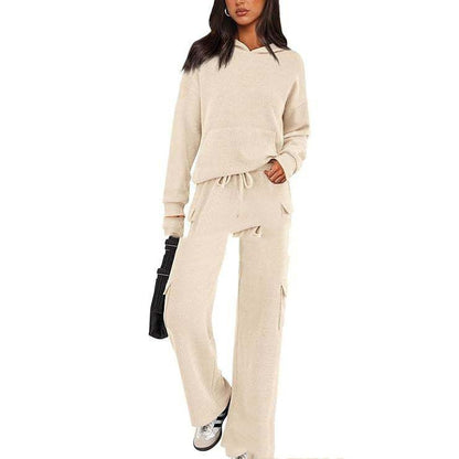 SCULPTD Two-Piece Knitted Set – Breathable Hoodie + Wide-Leg Pants