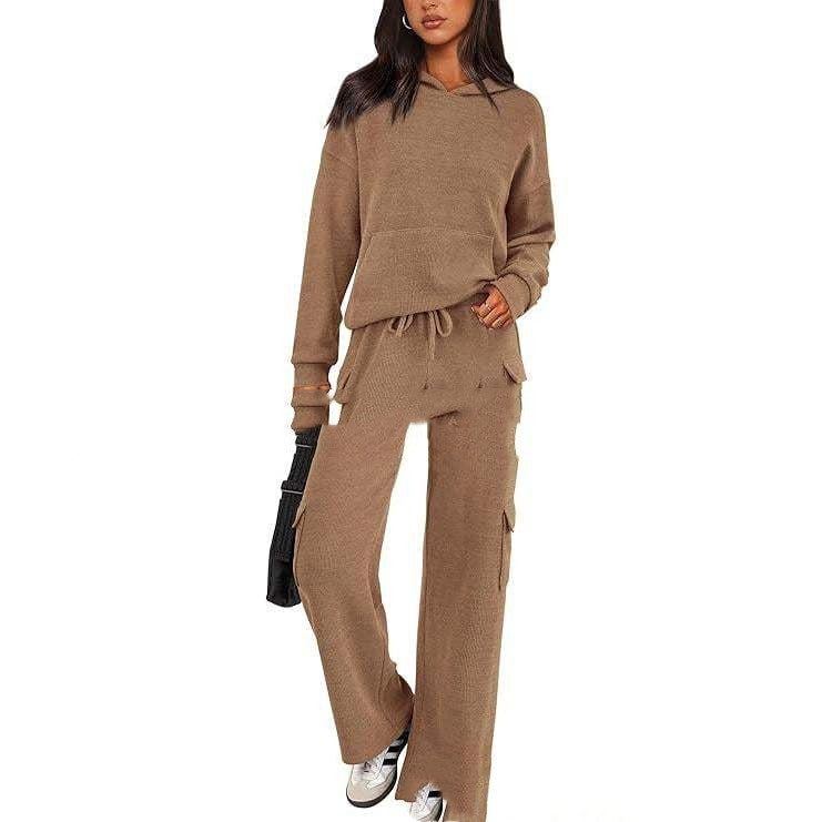 SCULPTD Two-Piece Knitted Set – Breathable Hoodie + Wide-Leg Pants