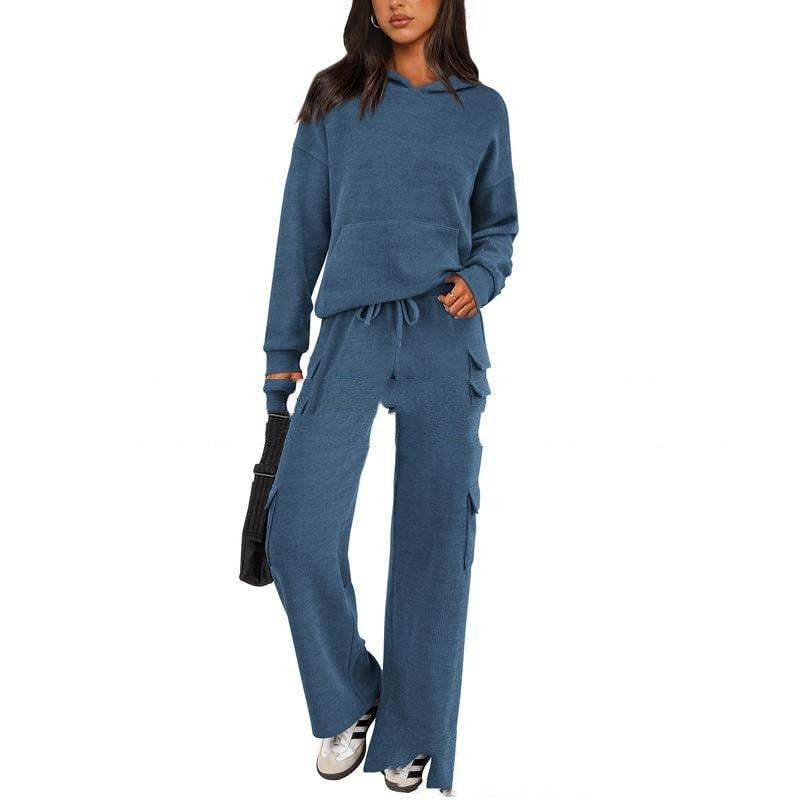 SCULPTD Two-Piece Knitted Set – Breathable Hoodie + Wide-Leg Pants