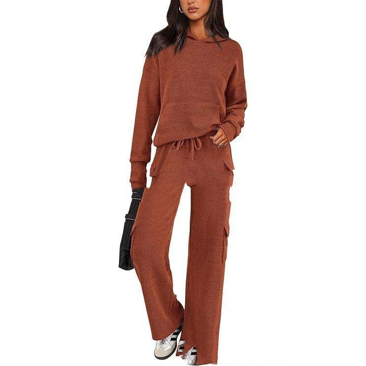 SCULPTD Two-Piece Knitted Set – Breathable Hoodie + Wide-Leg Pants