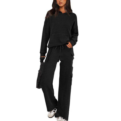 SCULPTD Two-Piece Knitted Set – Breathable Hoodie + Wide-Leg Pants