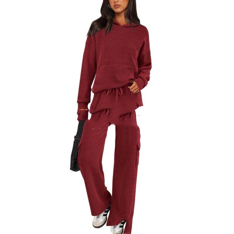 SCULPTD Two-Piece Knitted Set – Breathable Hoodie + Wide-Leg Pants