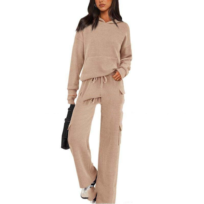 SCULPTD Two-Piece Knitted Set – Breathable Hoodie + Wide-Leg Pants