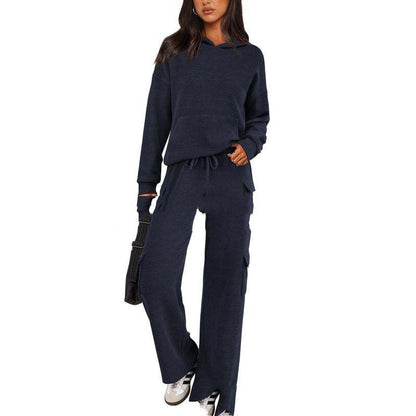 SCULPTD Two-Piece Knitted Set – Breathable Hoodie + Wide-Leg Pants