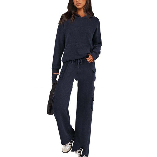 SCULPTD Two-Piece Knitted Set – Breathable Hoodie + Wide-Leg Pants