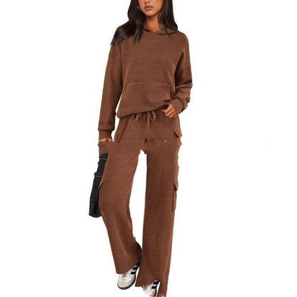 SCULPTD Two-Piece Knitted Set – Breathable Hoodie + Wide-Leg Pants