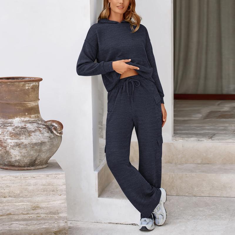 SCULPTD Two-Piece Knitted Set – Breathable Hoodie + Wide-Leg Pants