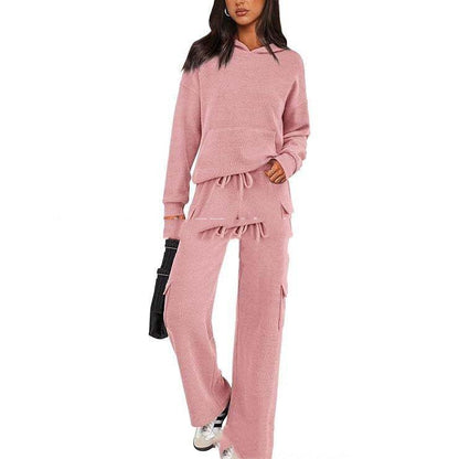 SCULPTD Two-Piece Knitted Set – Breathable Hoodie + Wide-Leg Pants